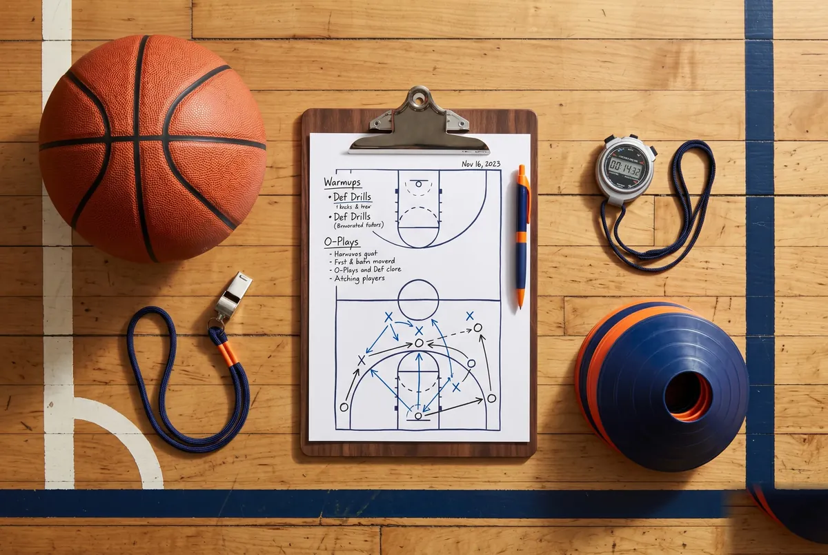 A coach drawing X's and O's and play diagrams on a tactics whiteboard at courtside